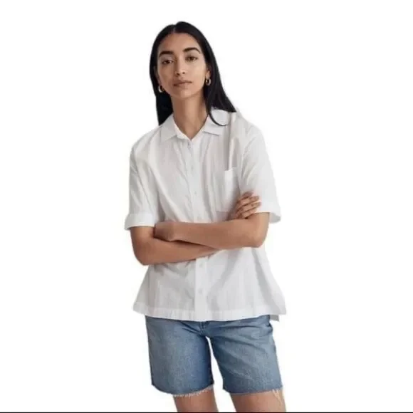 Madewell Signature Poplin Short Sleeve Button Down Shirt Size Small Cotton - Picture 2 of 10